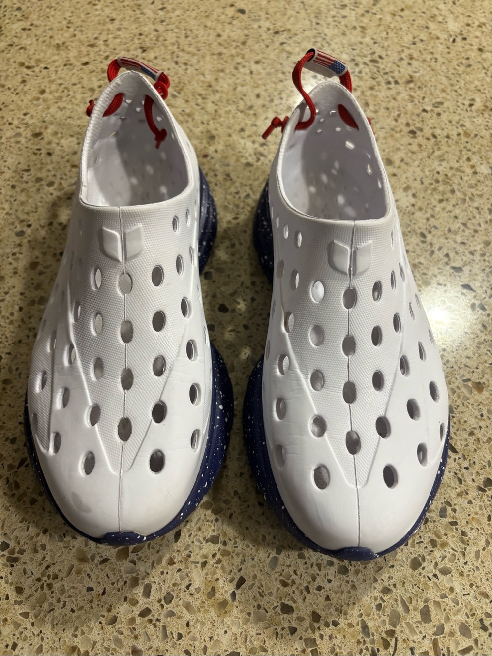 Kanes - Unisex Big Kid - White Slip-On Athletic Revive Shoes with Navy Speckled